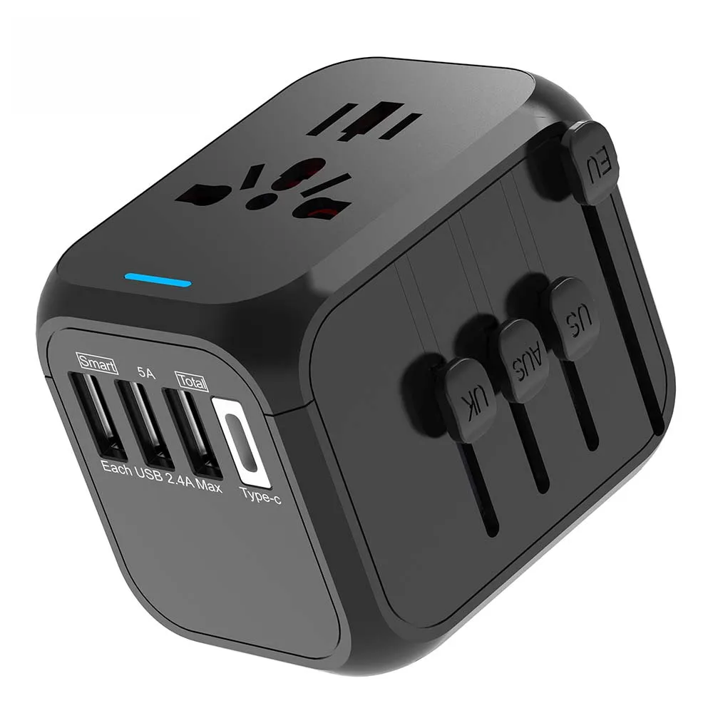 Fashion portable world universal travel adapter with four usb and type-c smart USB charger electrical plug socket