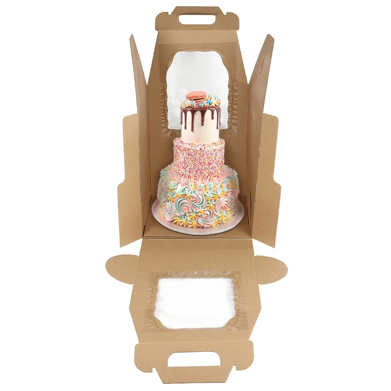 boxes transparent  corrugated tall cake box with handle 10 inch