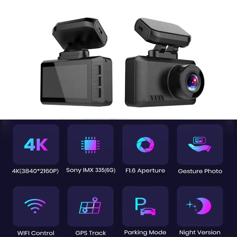 Novatek 96670 2-дюймовый видеорегистратор HD 4K с двумя объективами Автомобильный WiFi GPS автомобильный черный ящик камерой заднего вида 1080P