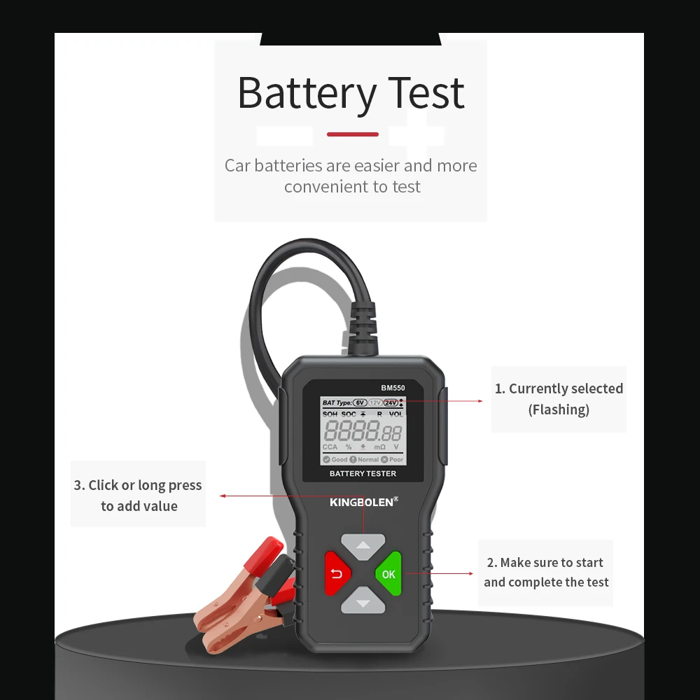BM550 6V 12V 24V 100-2000A CCA Capacity Digital Car System Tool Battery Analyzer Truck Motorcycle Automotivo Auto Battery Tester