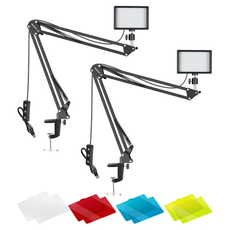 Newest Video Conference Lighting Kit Four Colors 5600K LED Video Light for Live Streaming with Scissor Arm Stand