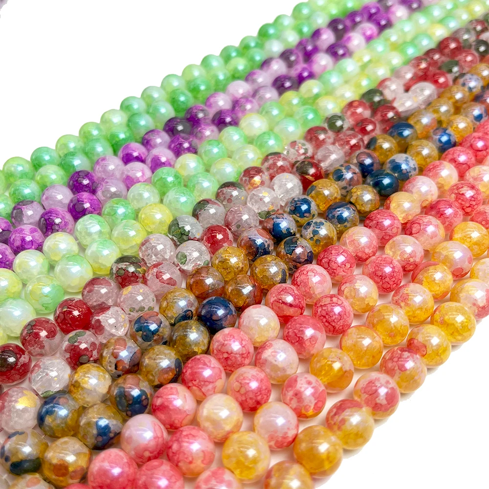 2023 New Glass Bead Strings 6 8 10 12 mm Color Coating Paint Gold Lined Loose Beads for Jewelry Making Diy Bracelets