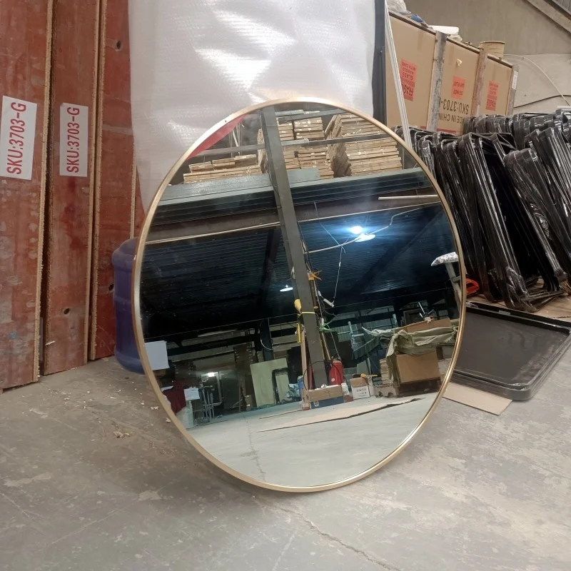 Custom modern big round circle gold metal framed wall mirror cheap traditional bath hanging vanity wall decor mirror miroir