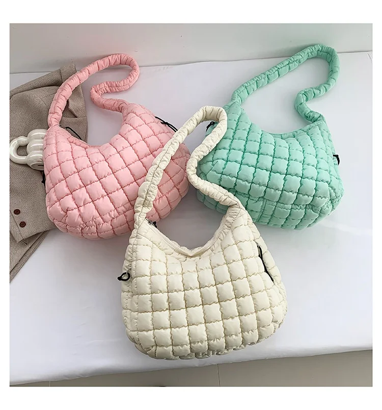 WB23 2024 Custom Lightweight Portable Shoulder Bags Nylon Padded Woven  Crossbody Women Down Purse Hobo Handbag Tote Bag