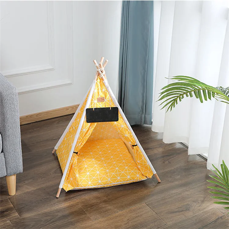 Foldable Custom Pet Tent Colorful Pet Comfortable Wooden Dog Bed Removable Cushion Cat Dog Bed