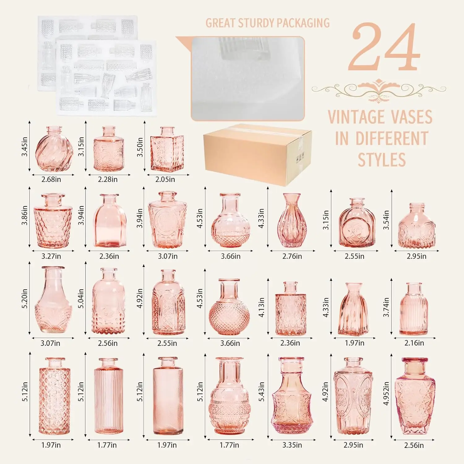 Wholesale Pink Vintage Small Glass Bud Vase Cute Glass bottle Vases for Centerpieces Rustic Decorative Wedding Table Home