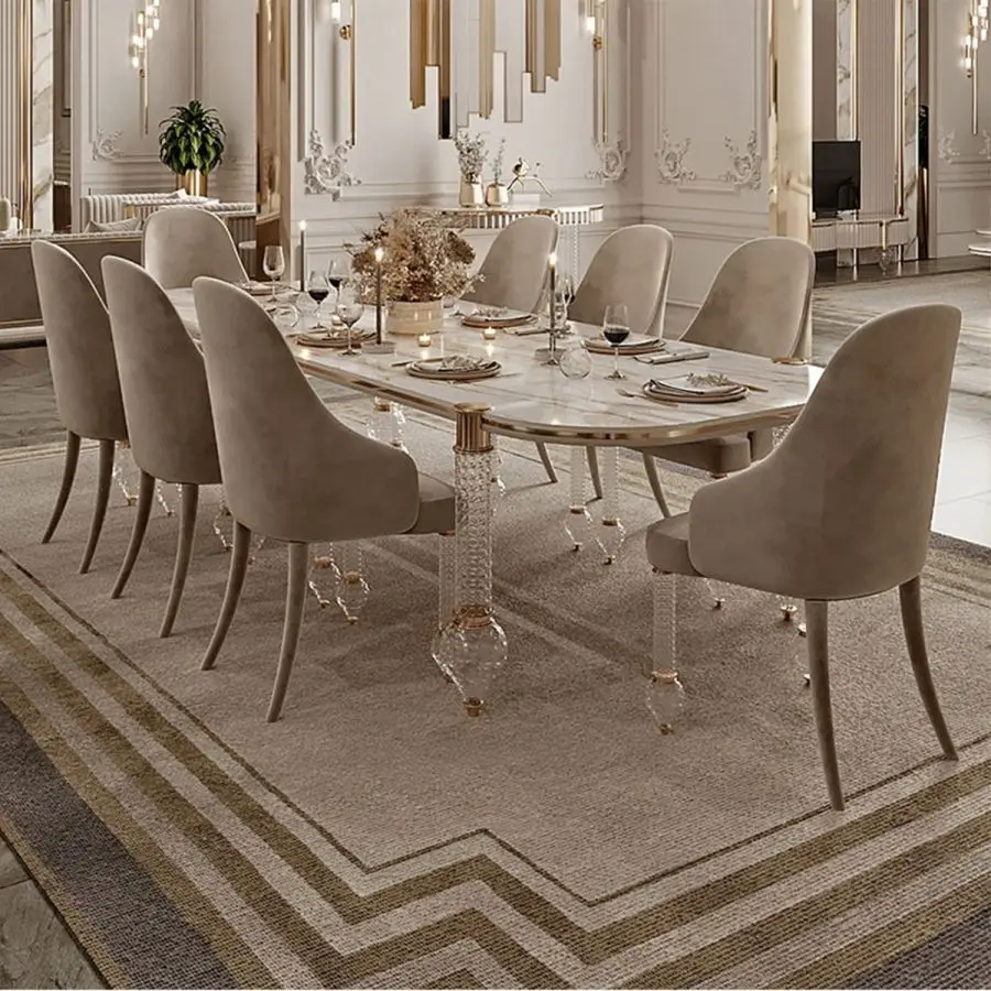 Rustic White Wood Grain Top and Crystal Legs Dining Table Delicate and Beautiful Place for Dining Room and Garden