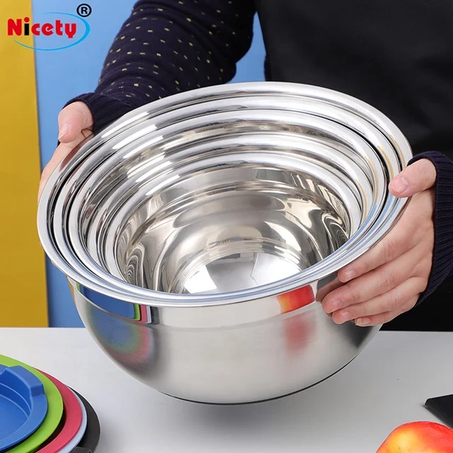 Nicety new arrival 18cm stainless steel salad bowl with rubber bottom mixing bowl kitchen for fruit camping easy to clean