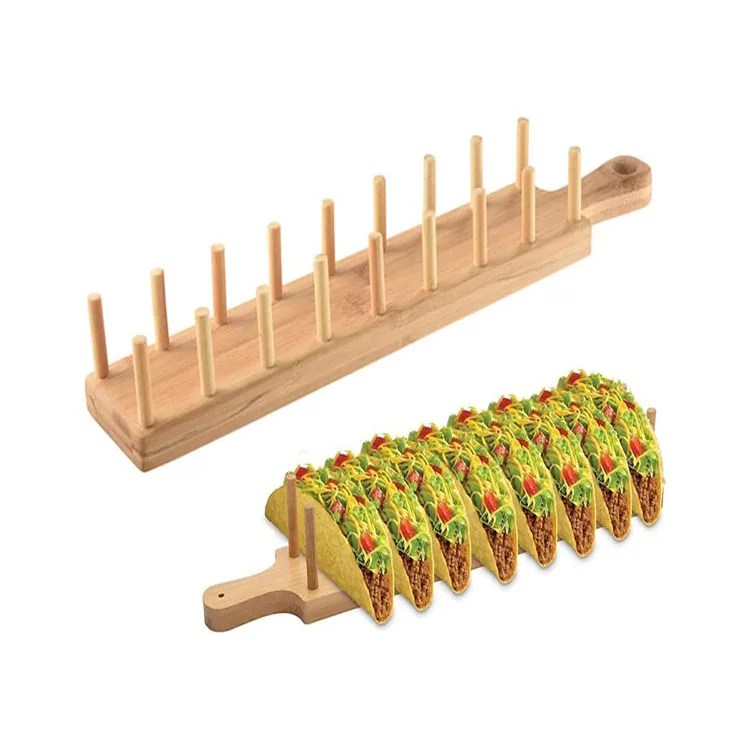 New Arrival Taco Rack Holds  Wooden Corn Roll Rack Good Quality Bamboo Taco Holder Stand Plate Tray With Handle (1600696757561)