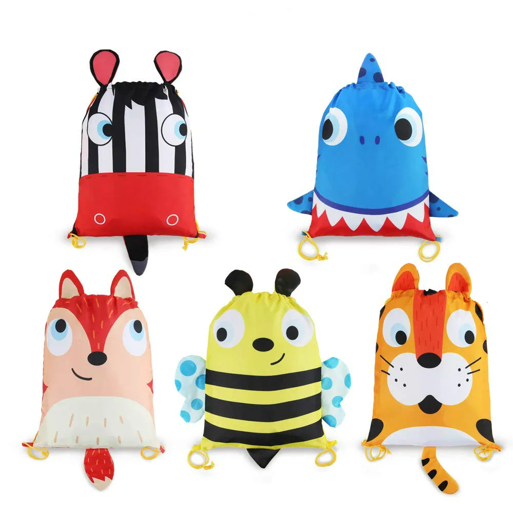 Cute Animals Kids Polyester Drawstring Backpack