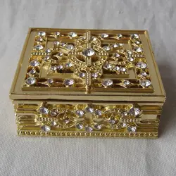 Shiny Silver Crystal Stones Inlaid Rectangle Metal Zinc Alloy Jewelry Trinket Box(#P05673t)