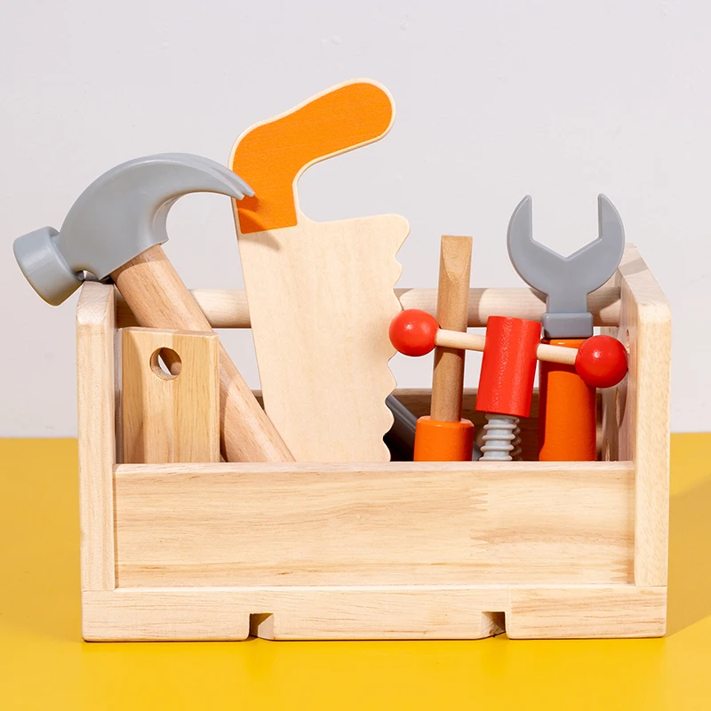 Wooden Toolbox Pretend Play Set Wholesale Kids Wooden Nut Screws Tools Assemble Wooden Toy