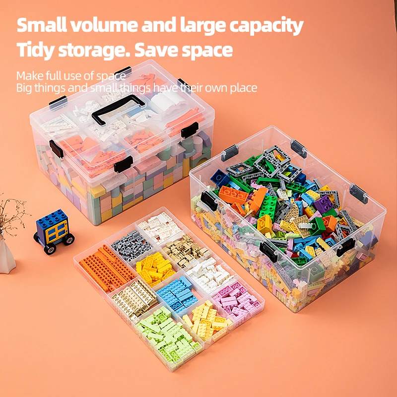 In Stock 2 Layers Large Transparent Portable Storage Organizer Plastic Lego Storage Box With Handle