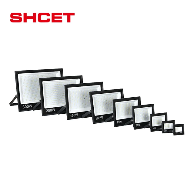 Hot selling 10W 20W 30W 50W 100W 150W 200W 300W Outdoor IP66 SMD Slim 110V 220V LED Flood light with spare parts from SHCET
