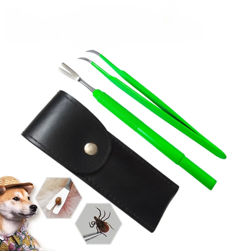 Hot Sale 2 Pcs Stainless Steel Tick Remover Tool Tweezers Kit With Plastic Mini Bags Packing