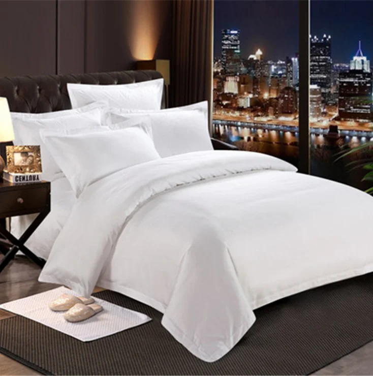 T300 50/50 Cotton Polyester CVC Satin Fabric Bleached Pattern Woven for Hotel Bedding and Home Textiles