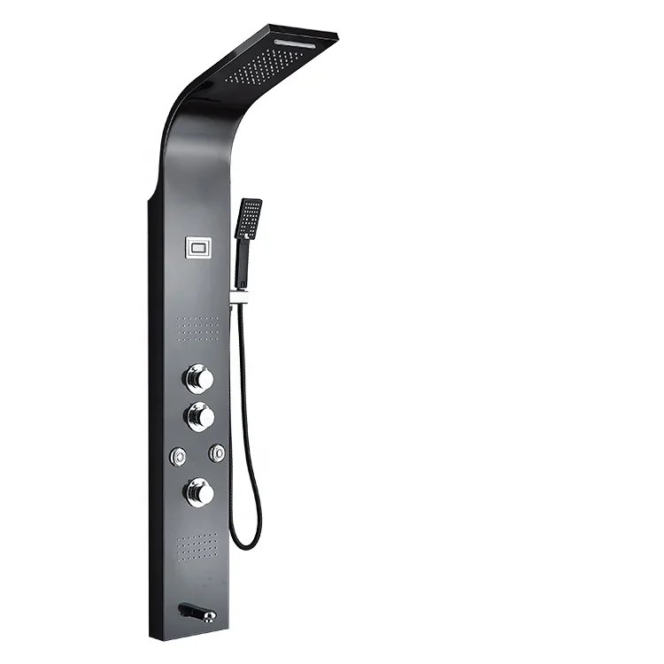 
Hot Sale 304 stainless steel temperature display LED rainfall shower heads massage thermostatic smart shower panels 