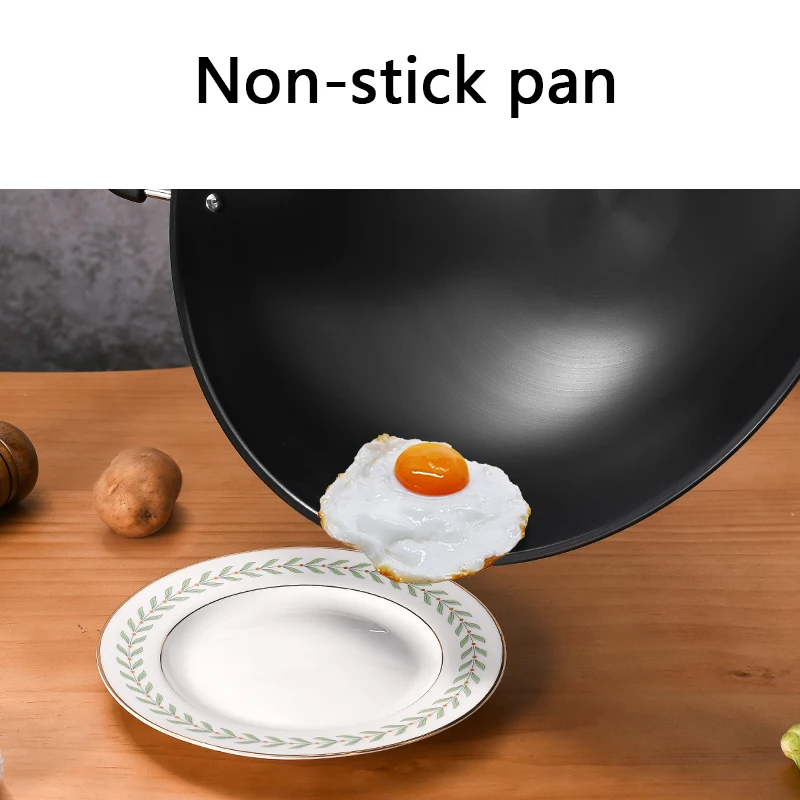 Modern Stainless Steel Black Uncoated Non Stick Braised Pan Refined Cast Iron Double Handle Anti-Rust Wok