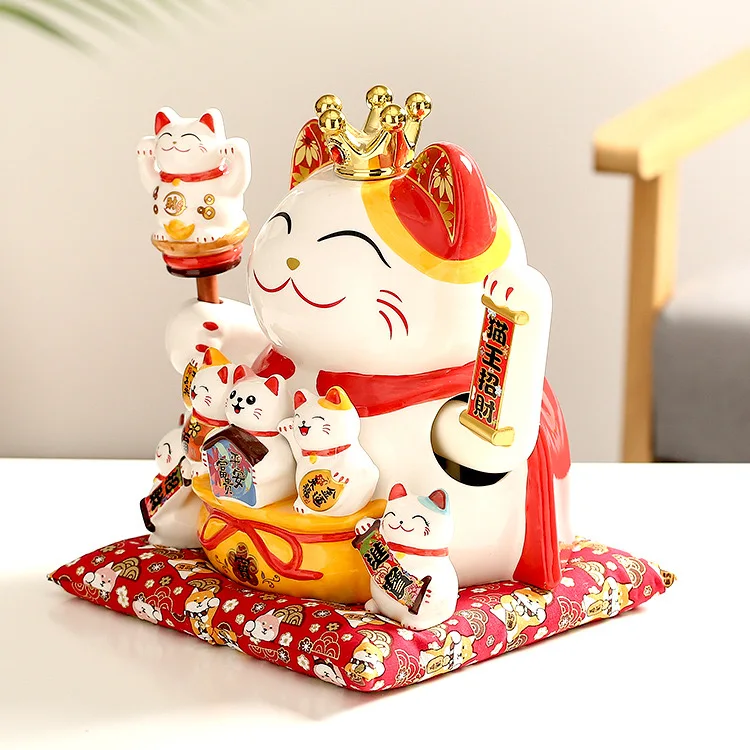 BONWILL Lucky Cats 9 Inch 11 Inch Cat King with 5 Mini Cats