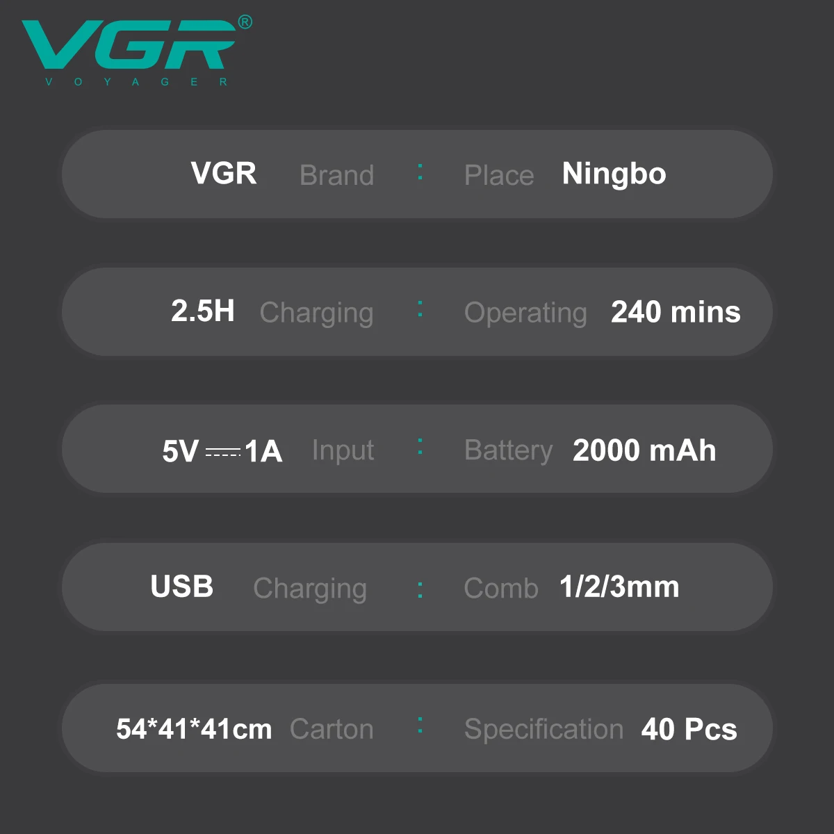 VGR V-906 Salon Barber High-Speed Rechargeable Professional Hair Trimmer for Men