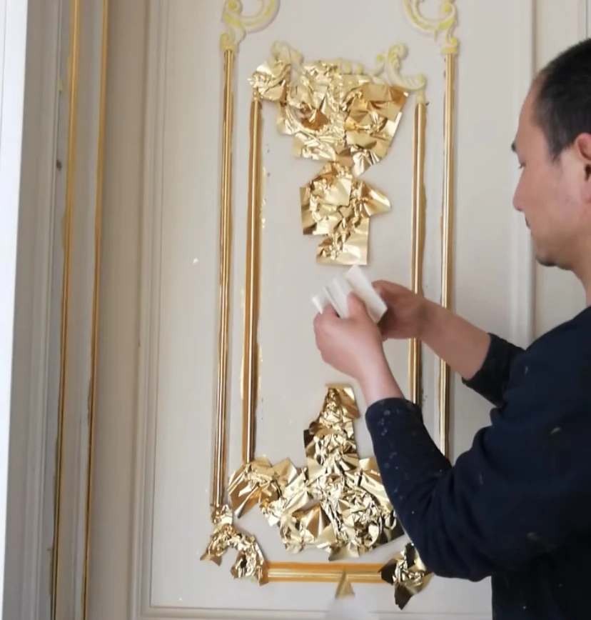 14 x 14 cm 100 Sheets High Brilliant Imitation Gold Leaf Sheet for Arts Gilding Crafting Decoration Alloy Gold Foil Leaf Sheet