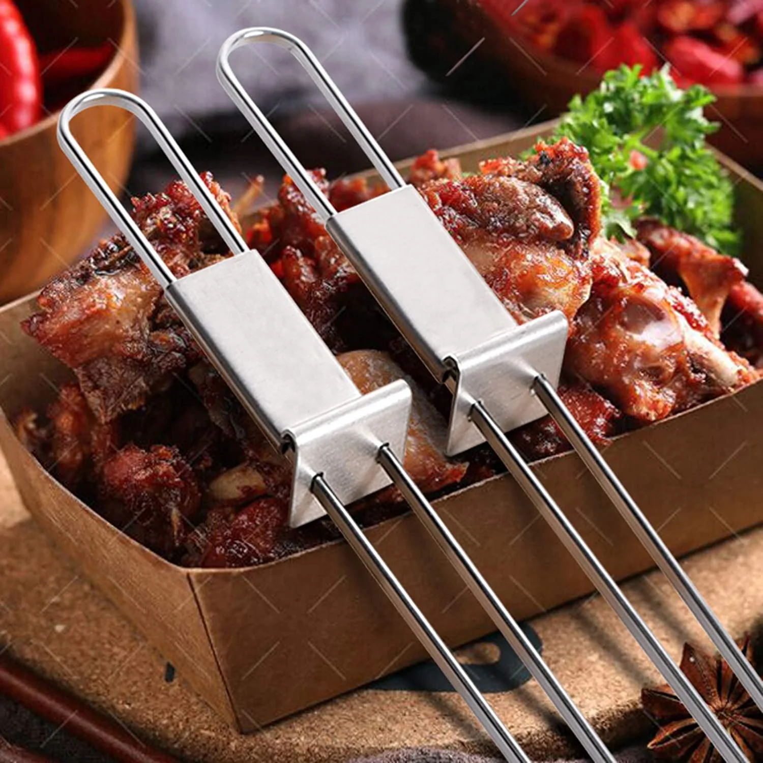 Professional Stainless Steel Grilling Skewers with Slider