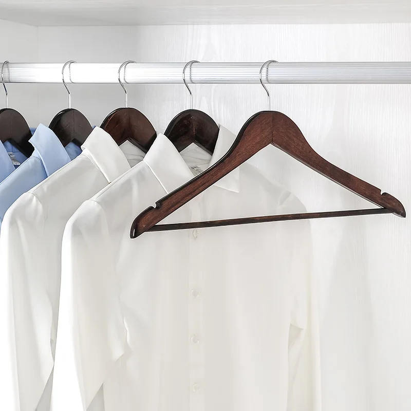Classic Standard Adult Solid Wood White Natural Hangers Wooden Clothing Hangers with Pant Bar for Clothes