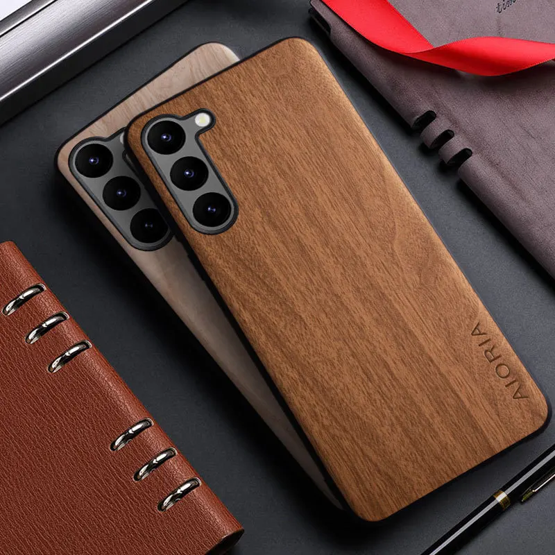 Simple Interlaced Wood Grain Phone Case For Samsung S23 Ultra Galaxy S22 Plus 2 In 1 Anti Drop Protection Cover PU Leather Cases