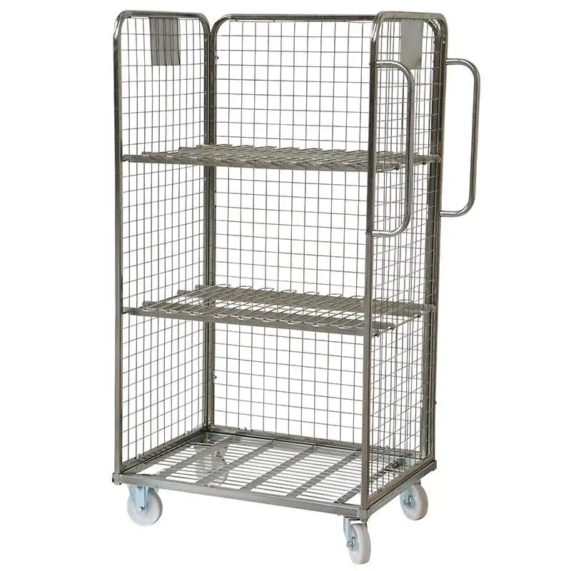 Warehouse Storage Rolling Pallet Industrial Collapsible Transport Rolling Cart Cage Trolley With 4 Wheels