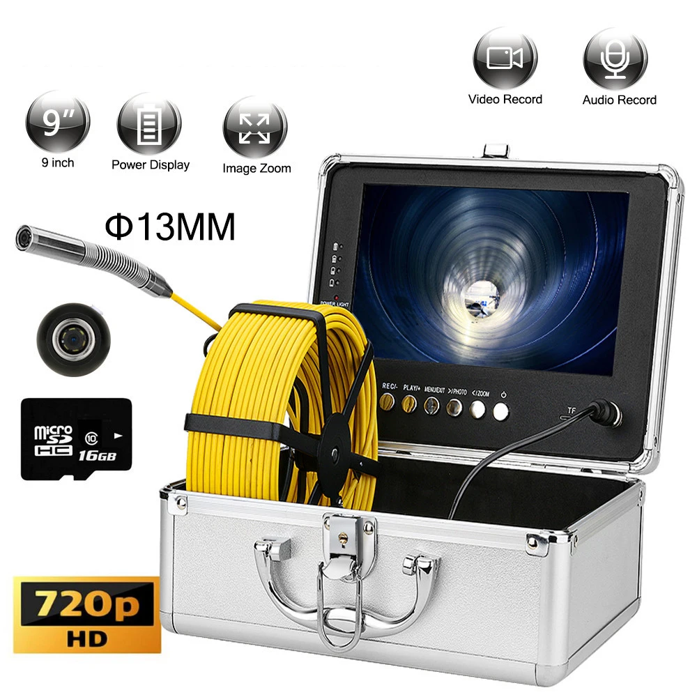 9 inch 13MM 10M-30M Handheld Industrial Pipe Sewer Inspection Video Camera Pipe Locator Endoscope Camera