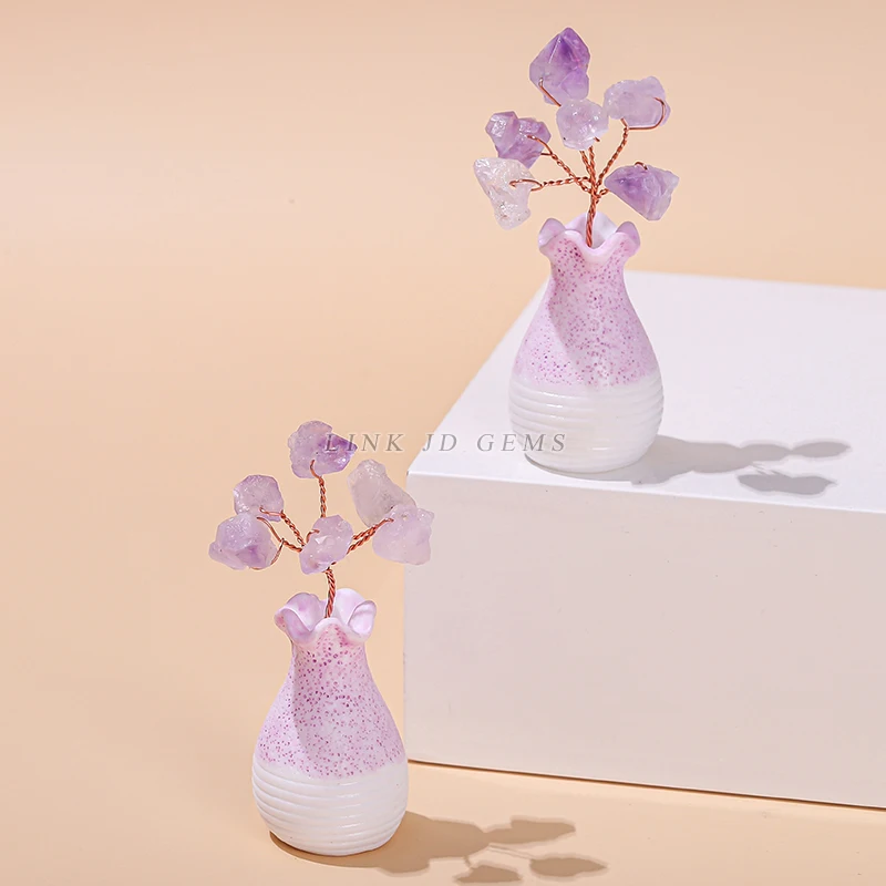 Natural Amethyst Flowers Crystal Lucky Tree Rose Quartz Gemstone Reiki Chakra Feng Shui Trees for Home Decor
