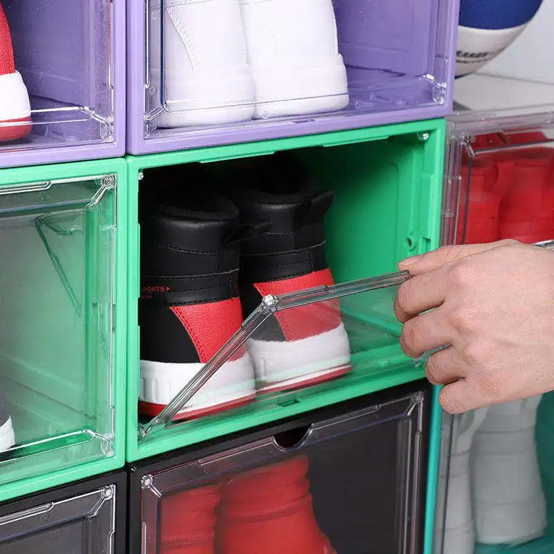 Custom Stackable Plastic Sneaker Container Shoe Box Magnetic Drop Front Acrylic Transparent Storage Dustproof For Display Home