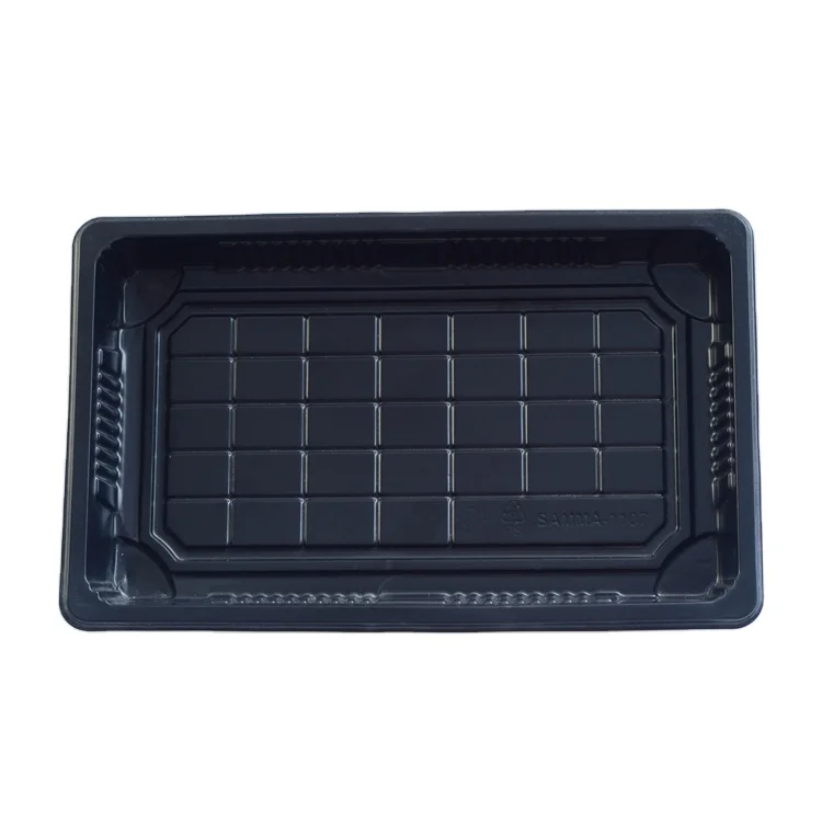 SM1-1107CH Black Takeawy Plastic  Disposable Blister Restaurant Take Away Food Packaging Tray Sushi Box and Lid