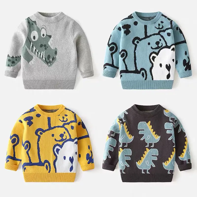 High Quality Sweater Kids One Piece Cotton Cartoon Jacquard Knitted Sweater Kids Pullover Kids Sweater