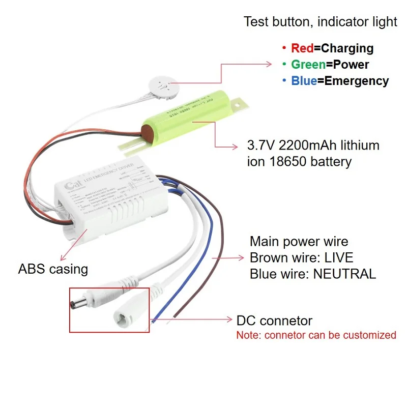 Plastic Housing LED Emergency Battery Pack 2 Hours External 3.7V Battery For LED Panel LED Ceiling Light