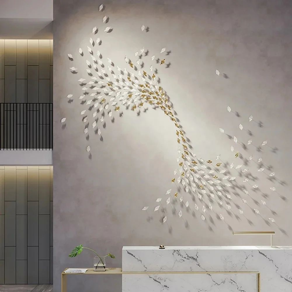Modern Ceramic Leaf Wall Art White Golden Silver 25cm Large 3D Decorative Hang Wall Mounted Sculpture for Home Hotel Restaurant