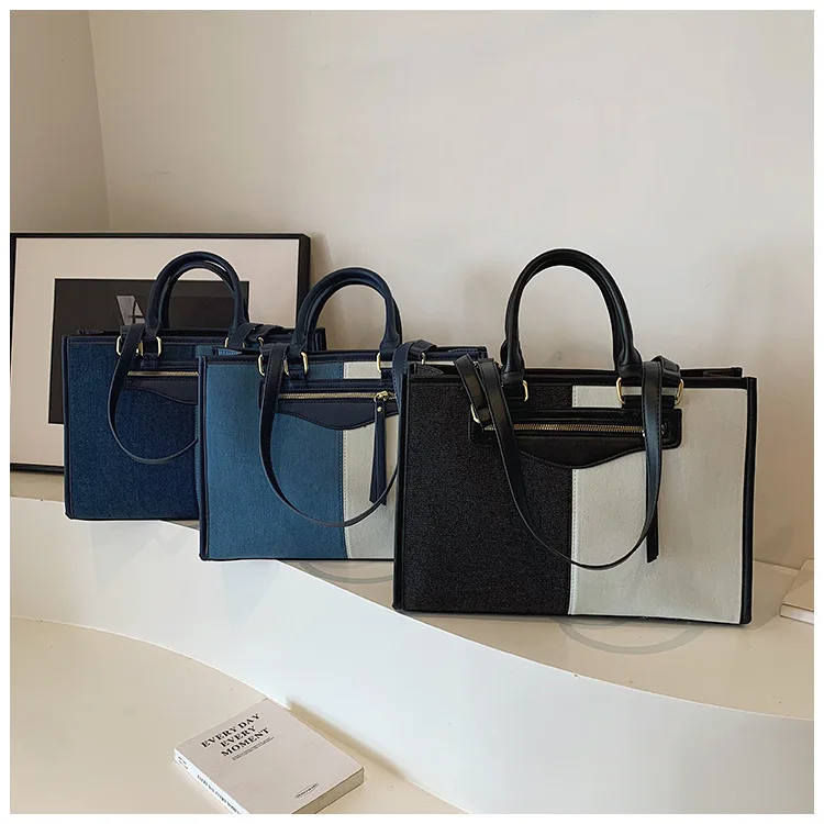 sac a main Denim Tote Handbag For Women Top Handle Denim Patchwork Purses and Handbags Satchel Tote Shoulder Bag With Pocket