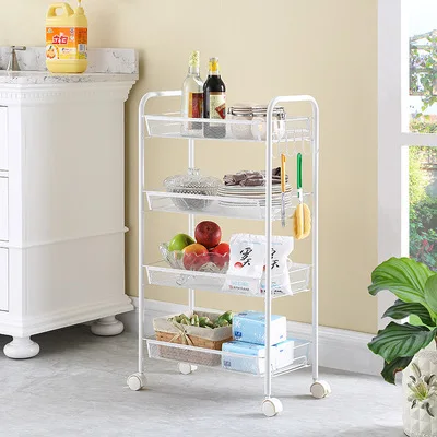 Carretilla Chariot Multi-purpose Metal organizer Movable Storage Rack Bedroom 4-Tiers Utility Trolley Rack