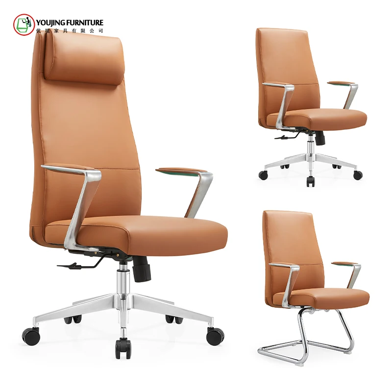 Metal armrest executive office chair genuine leather manager chair