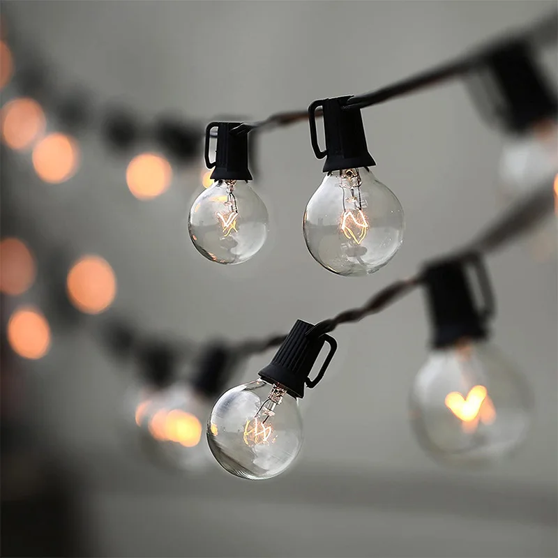 Indoor Outdoor Warm White Vintage Bistro Rubber Wire Lights G40 Filament Bulb String Light