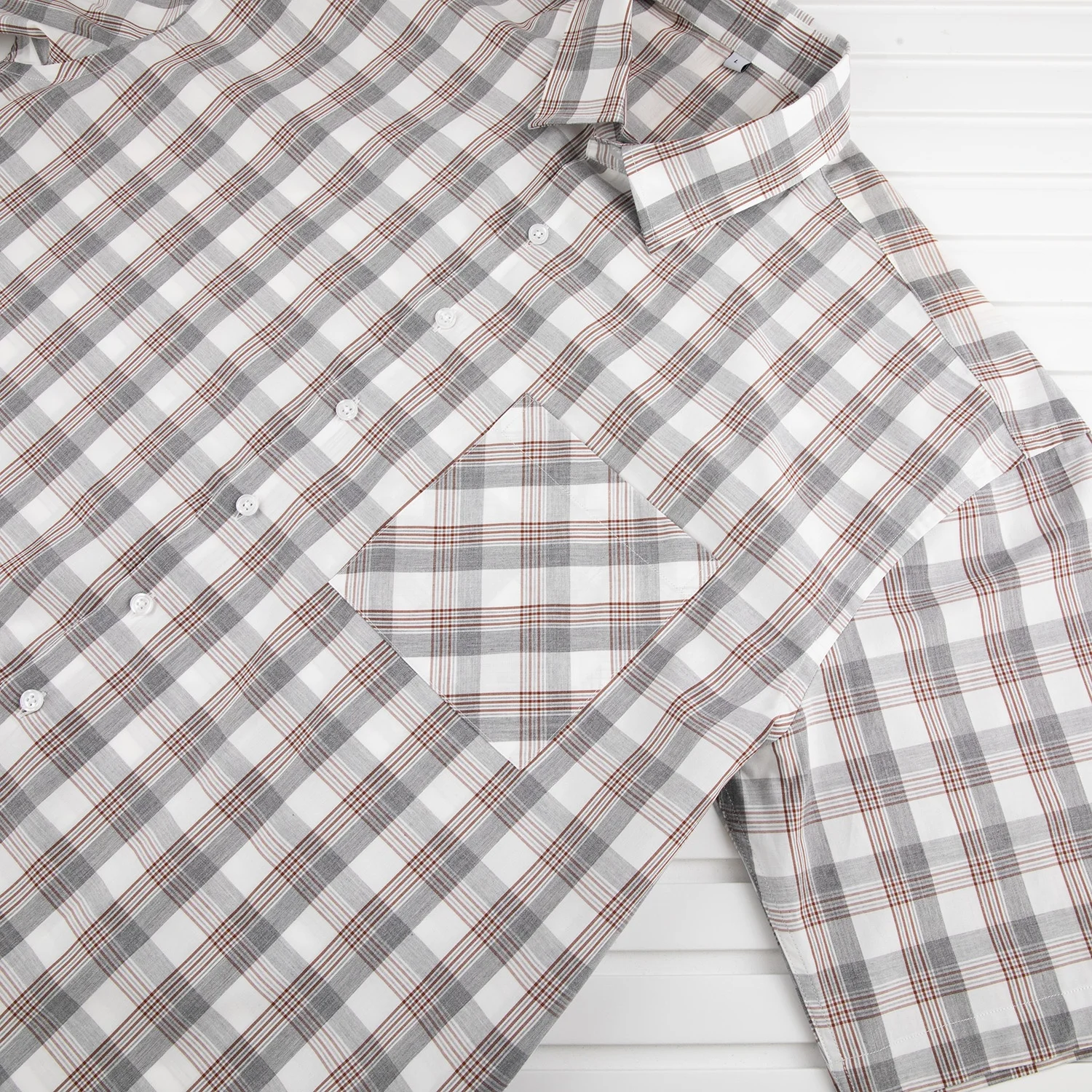 Custom Cargo Work Shirts Plaid Grey White Color Short Sleeve Square Collar Button Up Shirt For Men