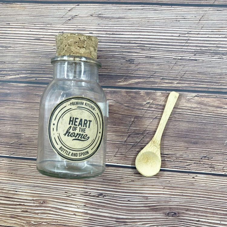 China Manufacturer Supply Round Glass Honey Bottle/jar Storage Jam Sauce Canned Pickle Glass Jar With Cork Lids And Spoon