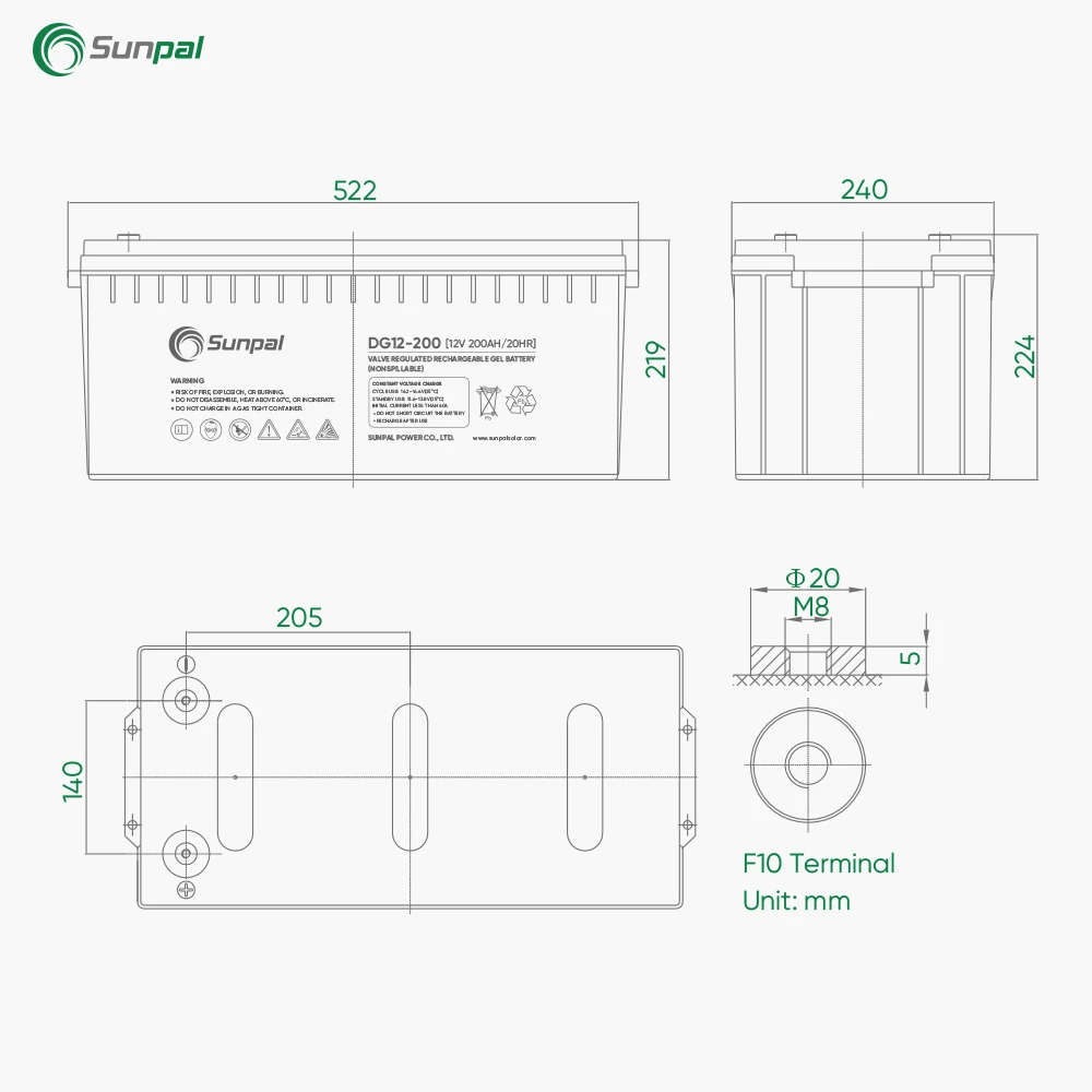 Sunpal Gel Tubular Battery Price 12V 150 Ah 220Ah 300Ah Batteries Au Plomb-Acide