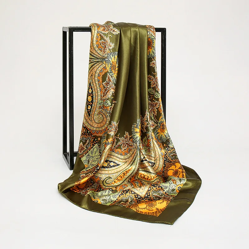 Высококачественные мягкие и гладкие атласные большие квадратные шелковые хиджабы GHS019 с принтом на заказ