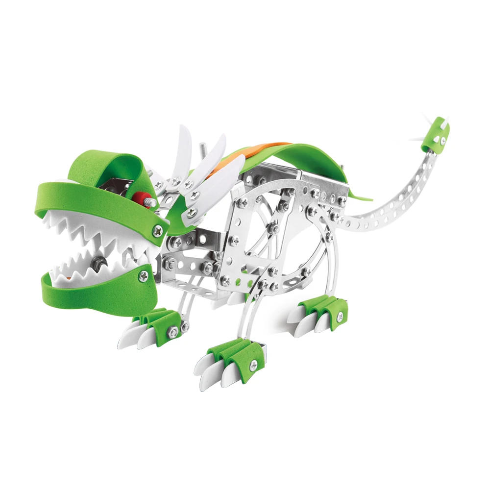 Kids educational building block stem diy metal 3d puzzle dinosaur concept model toy