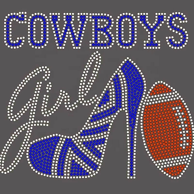 Wholesale Custom made hot fix iron on Cowboy rhinestone Transfer for Garment