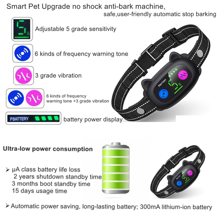 New Hot Selling Sound Vibration Anti Barking Device Pet Products Stop Barking  Repeller Training Anti Bark Control Collar