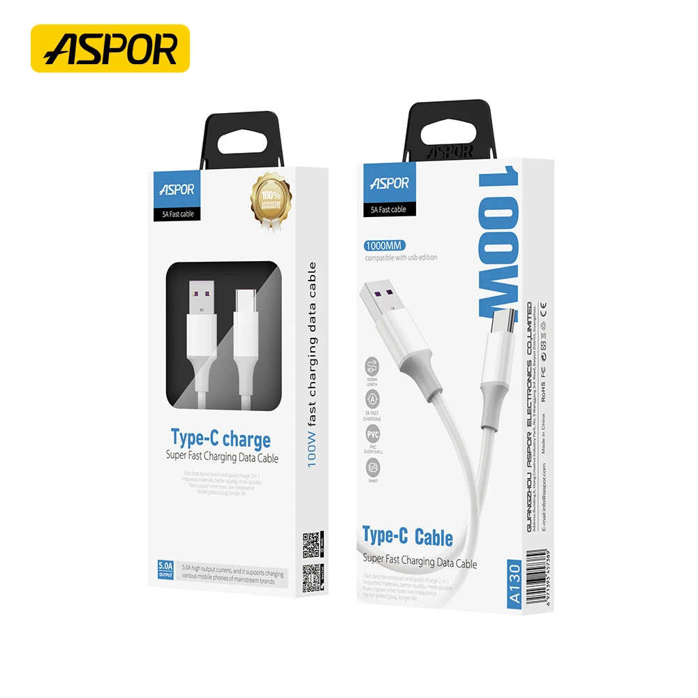 ASPOR A128 Hot Sell Resistant Durable 1m 5A Fast Charging Type C To Type C Micro Data Cable