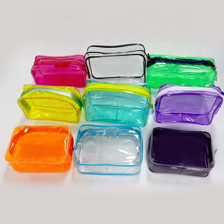 2024 New Custom Logo Large Capacity Travel Clear Makeup Waterproof Women Handle Cosmetic Pouch Transparent PVC Toiletry Bag