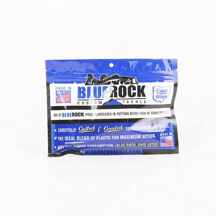 Custom Printing Hanging Hole Soft Plastic Fishing Lure Packing Bags/3 Side Seal Fish Bait Packing Bag with Zip Lock